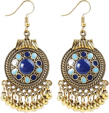 Indian Jhumkas Earrings for Women Vintage Earring Bohemian Bell Tassel Drop Dangle Earring Fashion Gypsy Earrings Wedding Prom Dress Jewelry Accessories for Woman