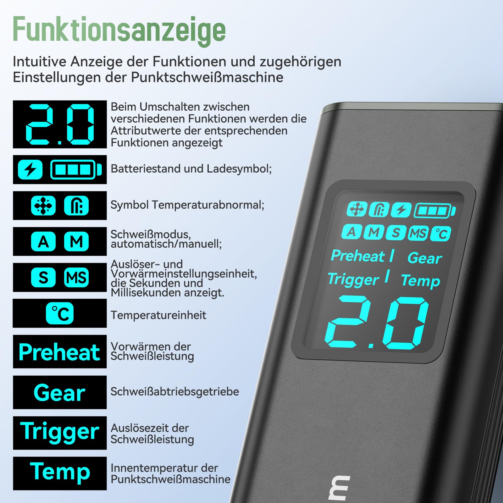 Akku-Punktschweißgerät, AWgem 99-Gang Einstellbares Hand-Punktschweißgerät, Kleines Punktschweißgerät mit LCD-Anzeige, tragbarer Punktschweißer mit Automatischem und Manuellem Modus für 18650-Akku