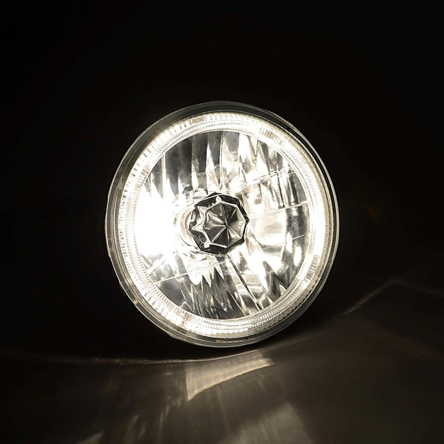 Octane Lighting 7" Halogen Crystal Clear Green Led Halo Ring H4 Light Bulb Motorcycle Headlight