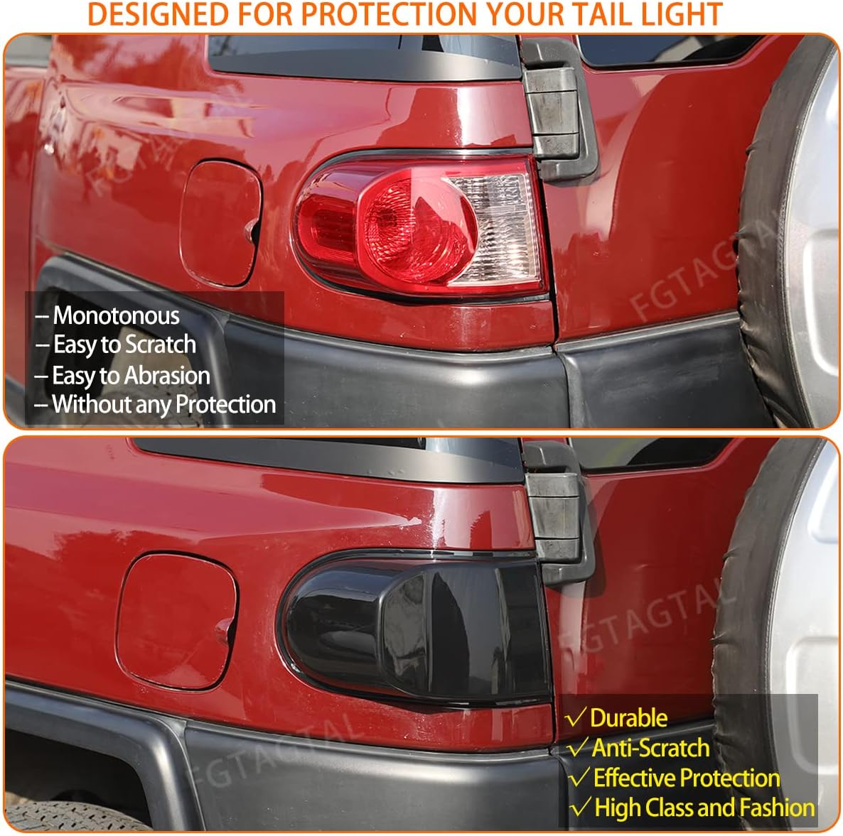 Rear Tail Light Cover Tail Lamp Shell Shade Fit for Toyota FJ Cruiser 2007-2021, Smoked Tail Light Decorative Protection Trim Cover, 2Pcs, Transparent Gray