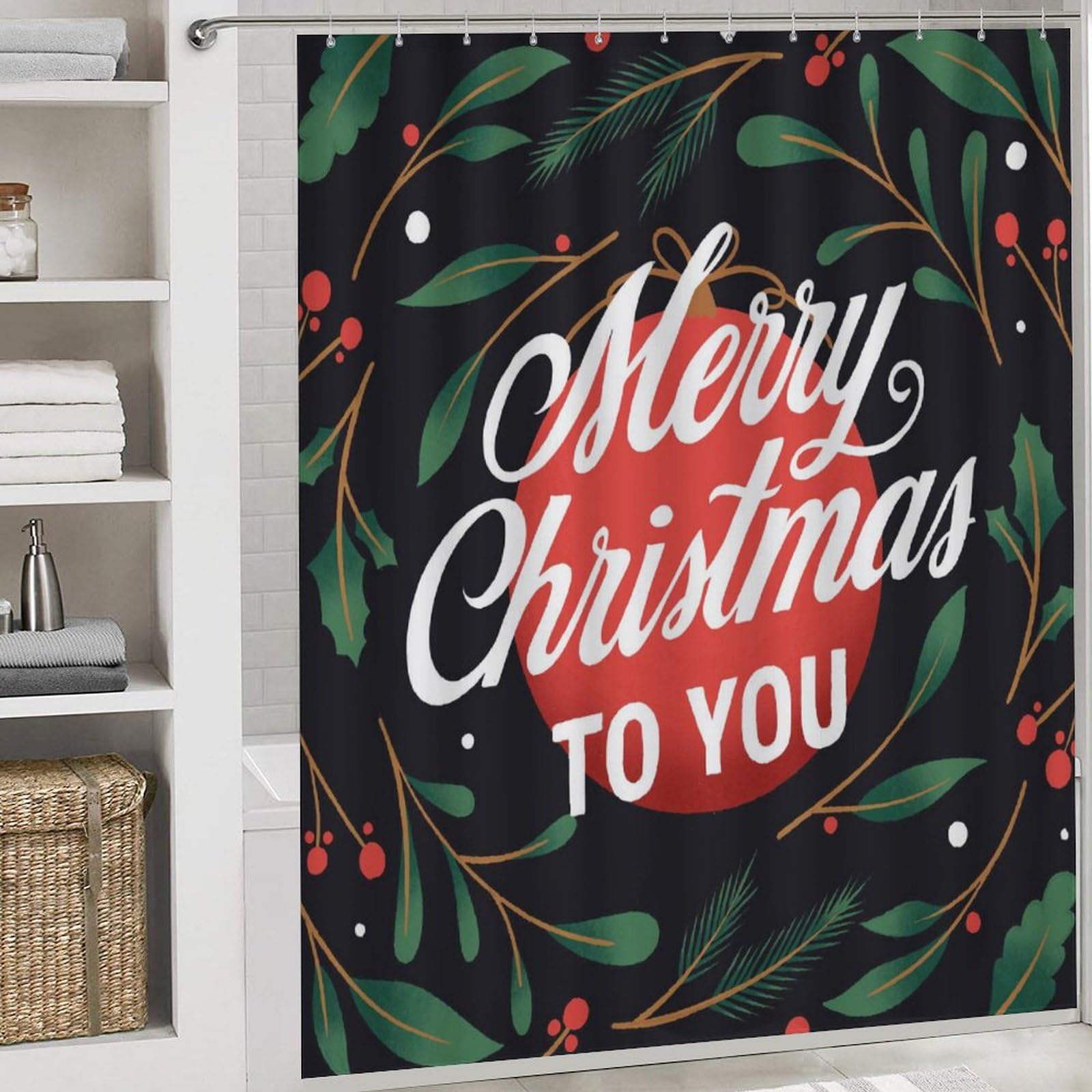 Feliz Navidad Baño de Cuatro Piezas Tappeto De Baño Absorbente Y Antideslizante, Ideal para Usar En Ducha Y Mantener El Suelo Seco 183×183cm