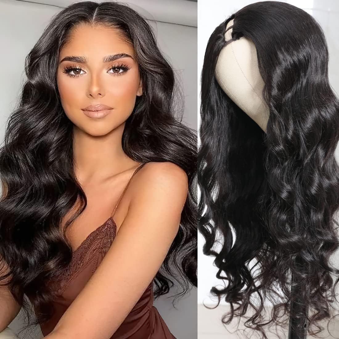 16 Inch V Part Wig Human Hair 180 Density 12A Brazilian