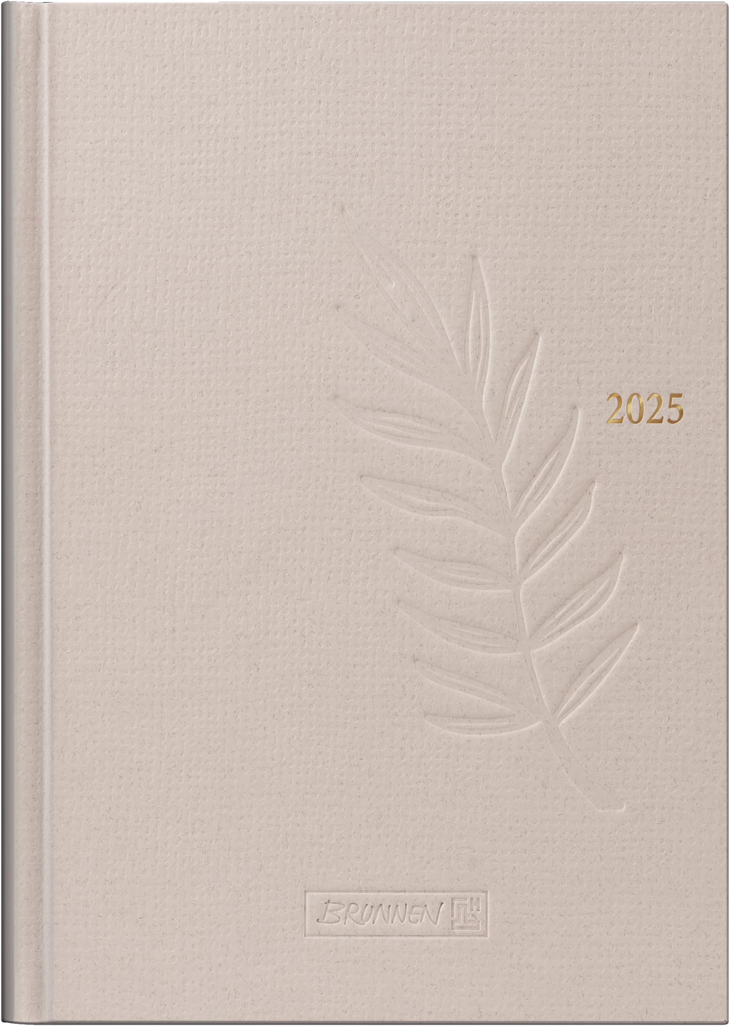 BRUNNEN Book Calendar Model 796 (2025), 2 Pages = 1 Week, A5, 128 Pages, Natural Cardboard, Hemp