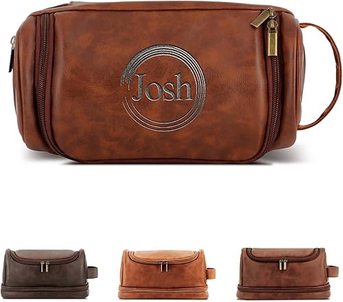 Miniatura 1 de Neceser de cuero personalizado para hombres, bolsa de viaje hecha a mano para marido, novio, papá, cumpleaños, aniversario, boda, padrinos de boda,