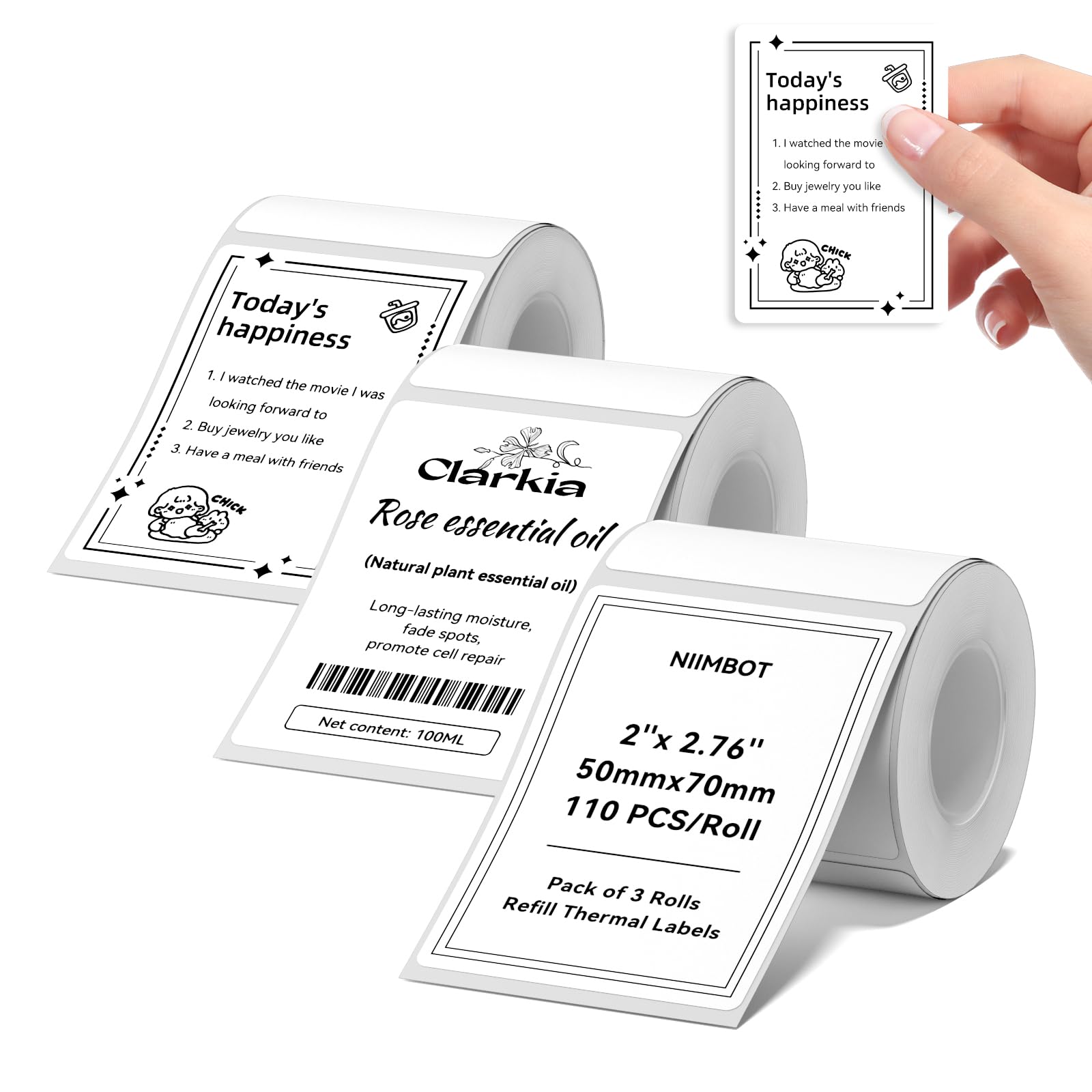 3 Rolls Labels for NIIMBOT B1 B21 B3S K3 Label Maker, 2'' x 2.36'' (50x70mm) Printer Labels for Jars, Personalized Editable for Home/School/Office