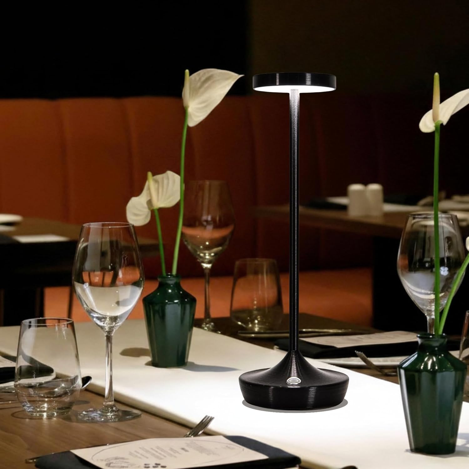 Cordless Table Lamp Rechargeable - 6000mAh LED Battery Operated Table Light - Portable Touch Dimmable Outdoor Waterproof Table Lamps for Patio Restaurant Dining (2 Black)