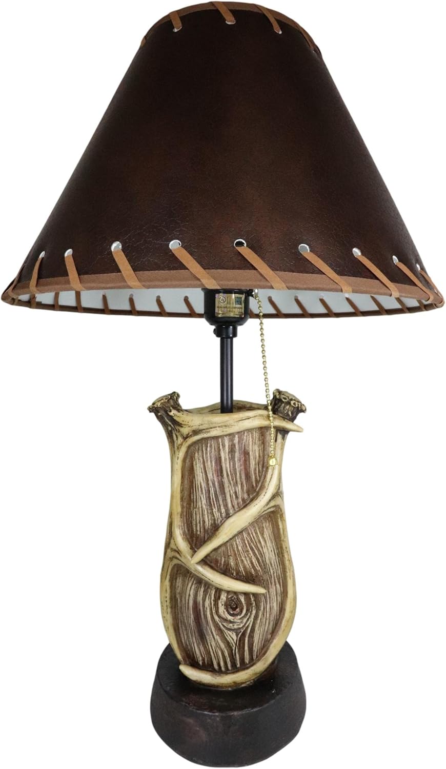 Ebros Gift 19.5" H Wildlife Rustic Cabin Lodge Vintage Design Decor Entwined Antlers Driftwood Trunk Table Lamp Sculpture with Shade Forest Buck Deer Antler Desktop Lamps Accent
