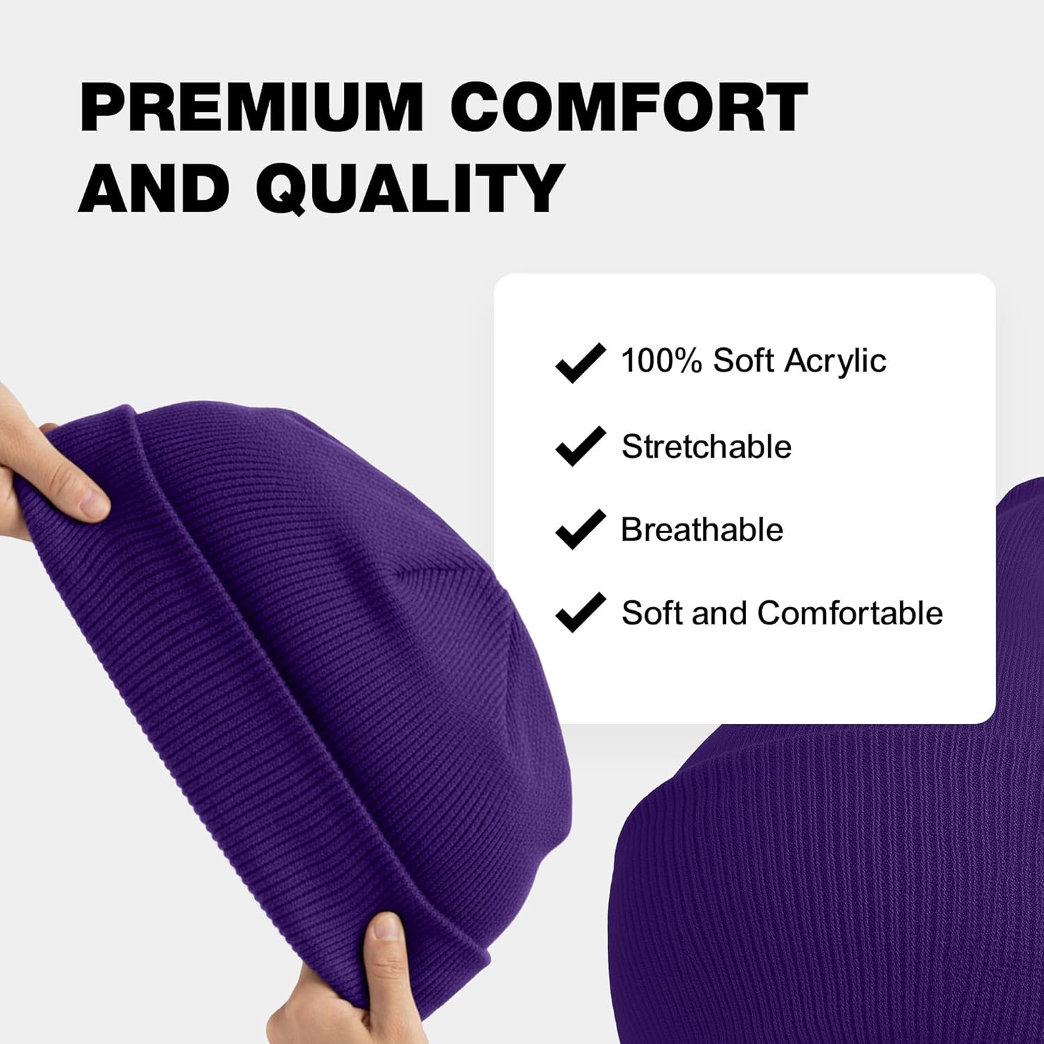 NYFASHION101 Unisex Plain Blank Long Knitted Cuff Beanie Cap - Image 3