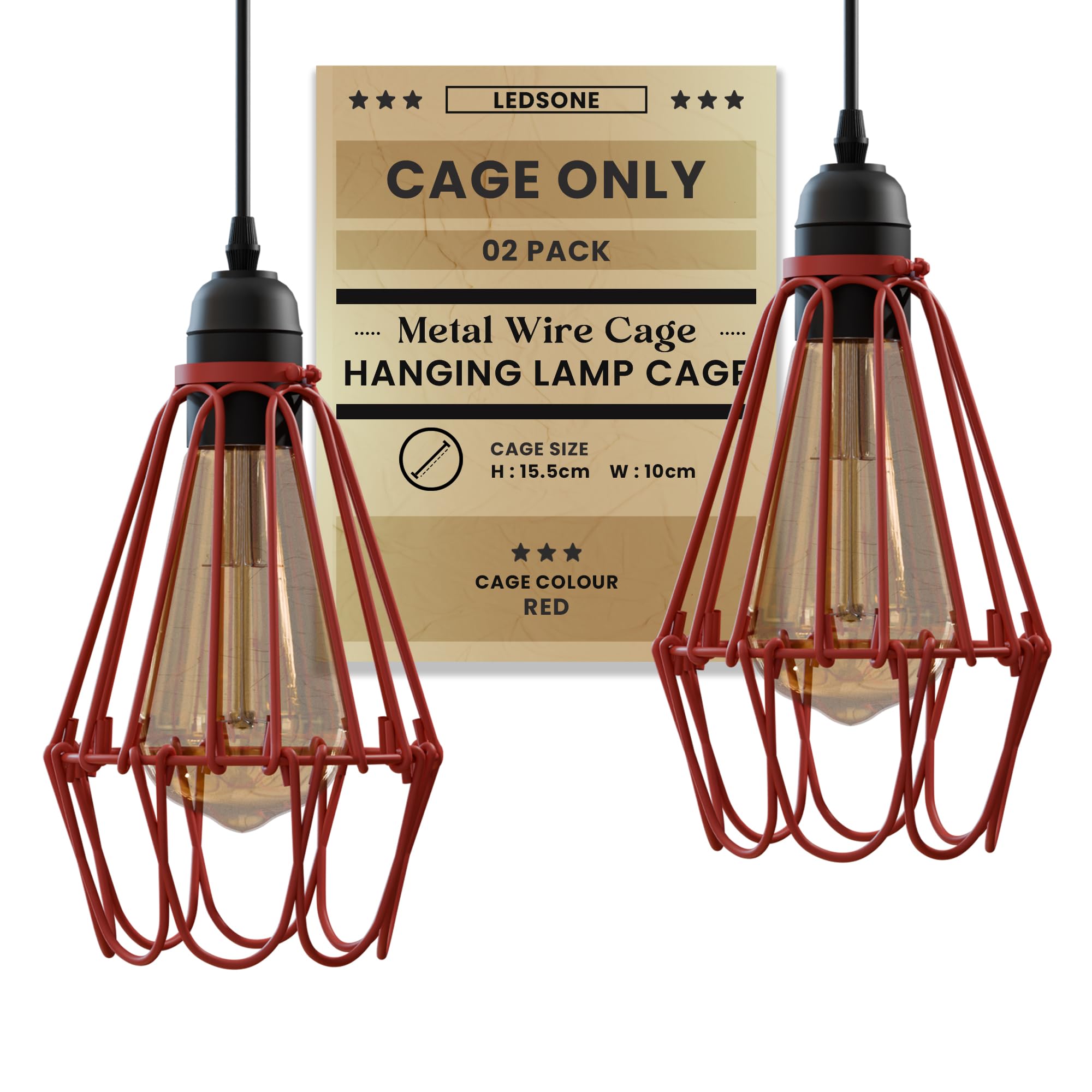 LEDSone Wire Basket Metal Pendant Lighting Ceiling Light Shade Brushed Brass 2Pack 10cm Industrial Hanging Lamp Cage E27 Easy Fit Lampshade Pendant Light Shade (Red 2pack) — image 1