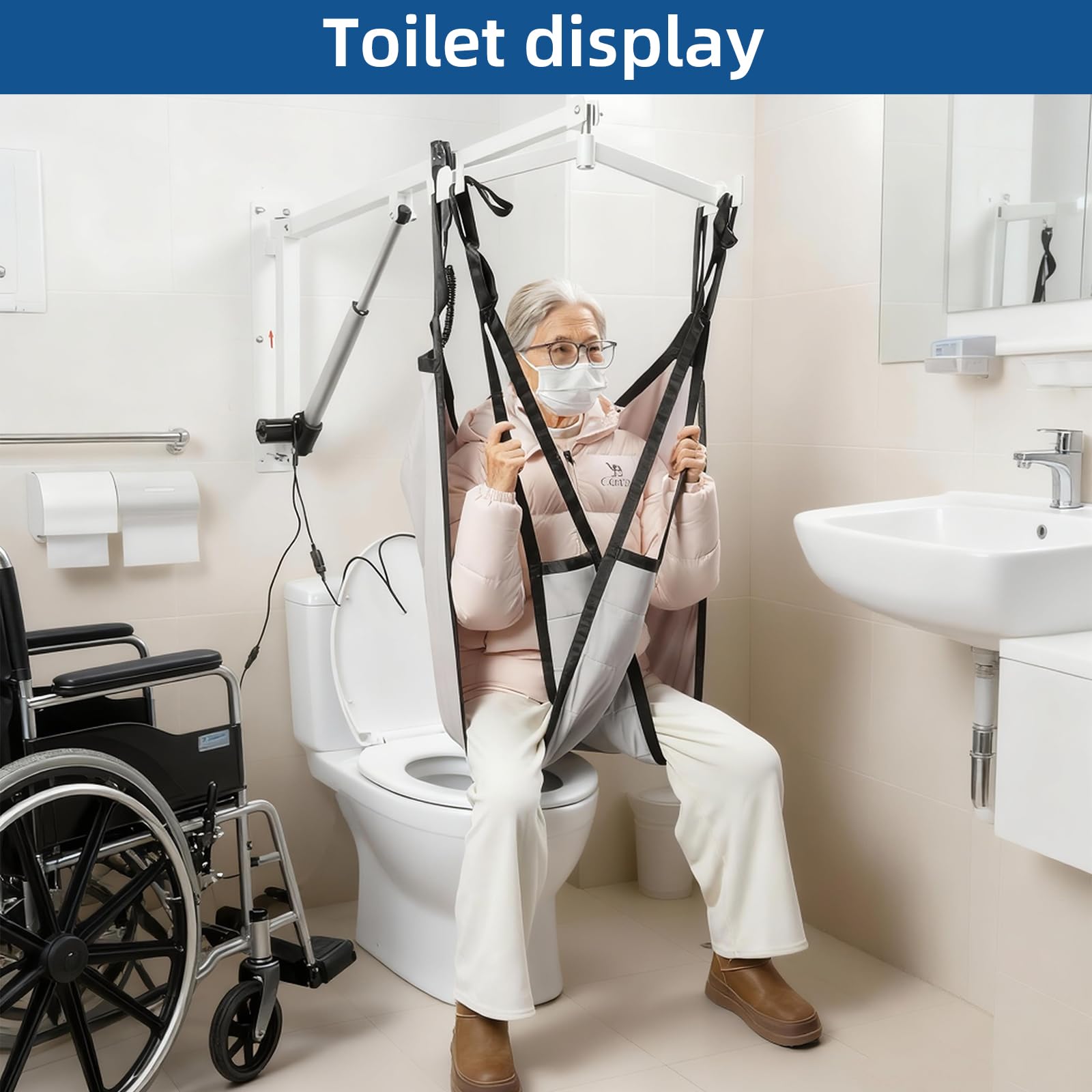 Ascensore da parete per pazienti con imbracatura, sollevatore elettrico portatile per disabili, anziani, disabili, telecomando, bianco