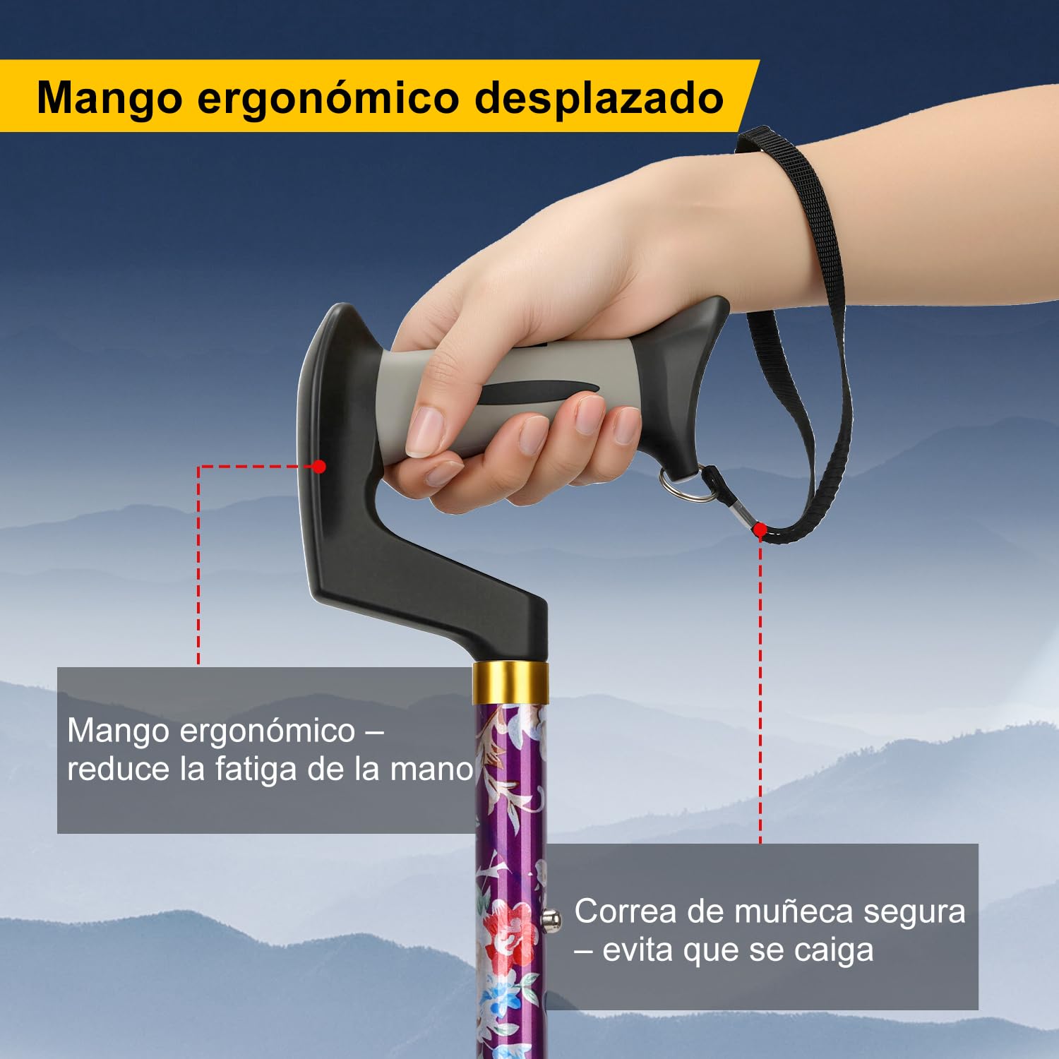 supregear Bastón para Caminar – Bastón Ajustable y Colapsable Compacto Plegable, Unisex, Punta Resistente Todo Terreno y Mango en T Ergonómico Suave para Personas Mayores y Adultos