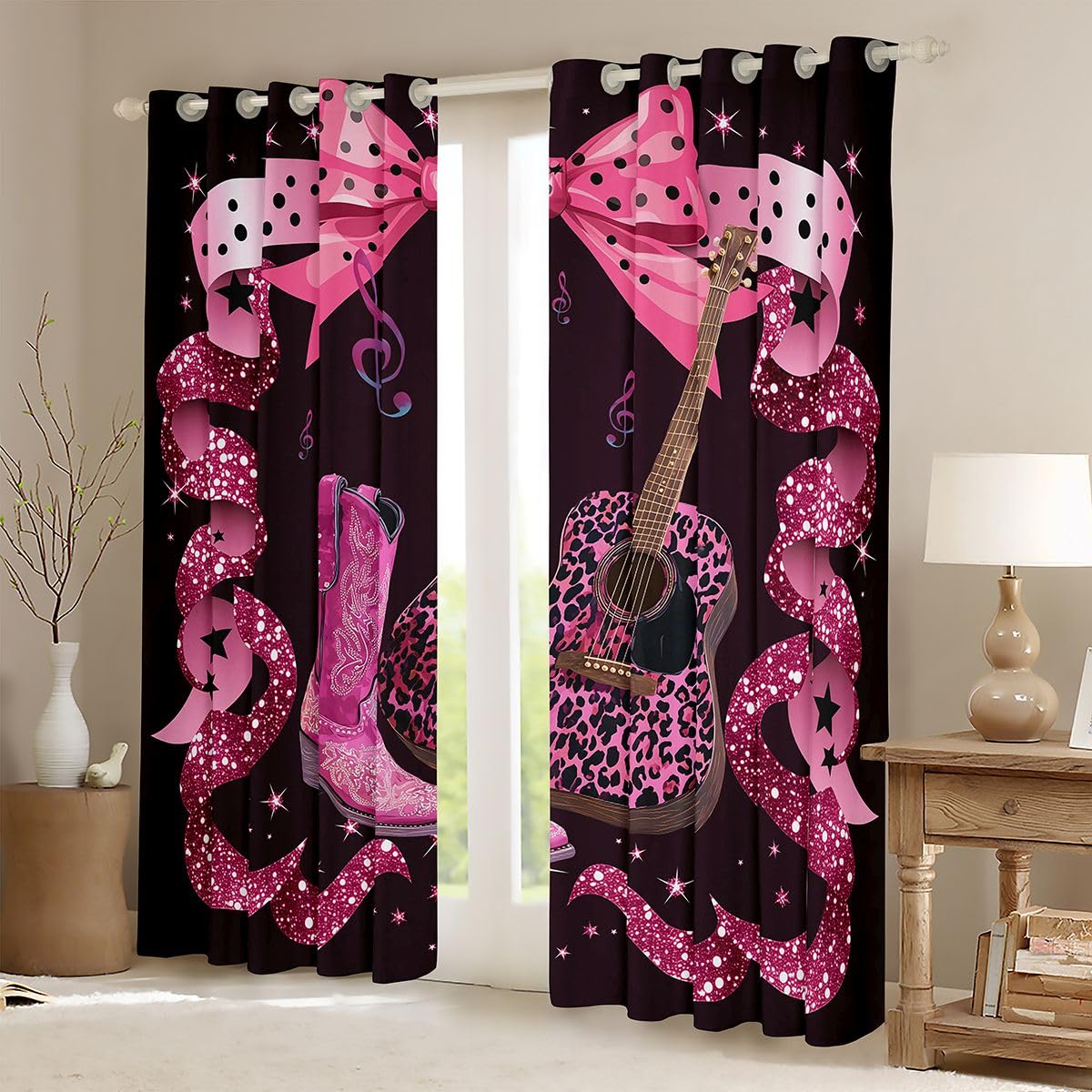 Homewish Tende oscuranti rosa con cowgirl occidentale, 132 x 160 cm