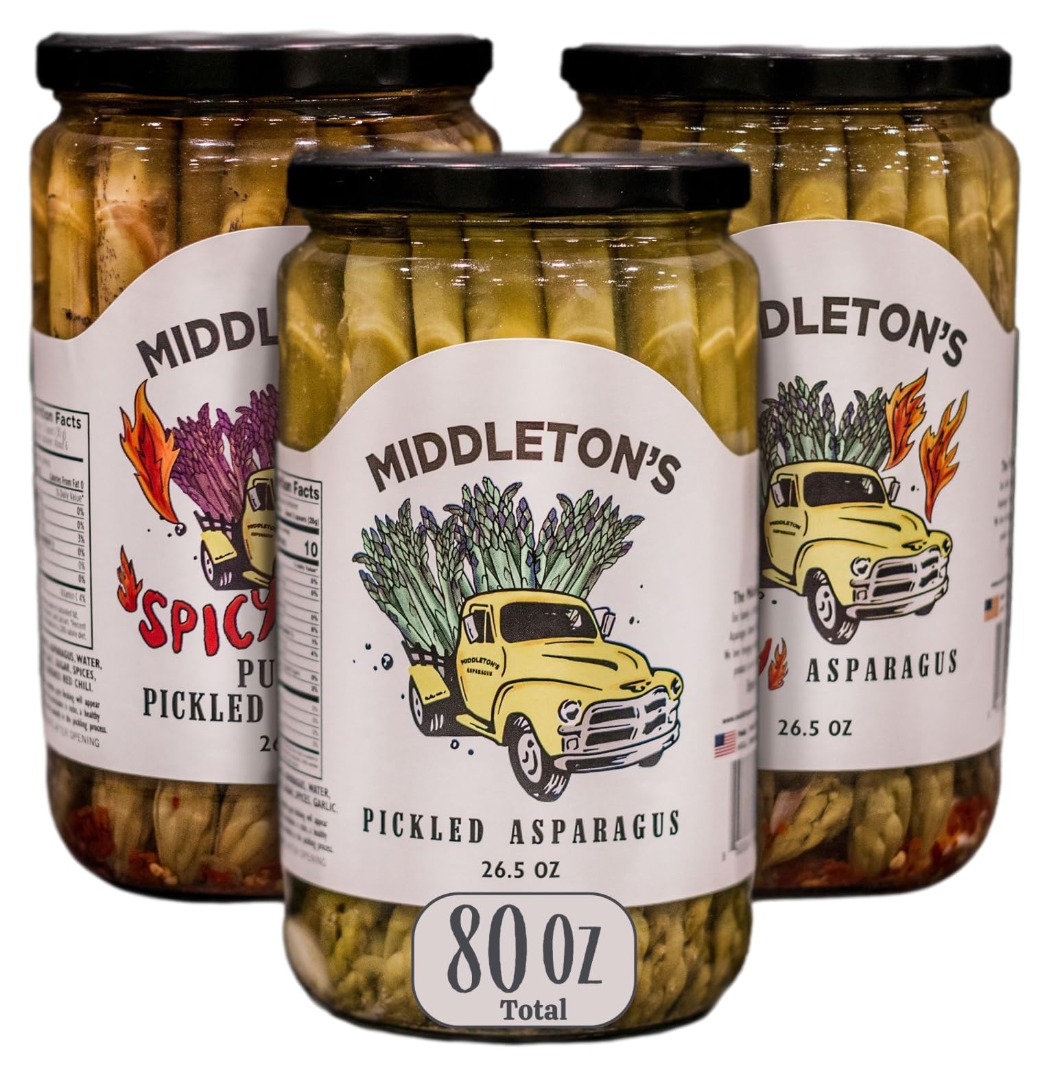 Middleton Farms Pickled Asparagus Variety Pack - Farm Direct Purple, Green & Spicy Asparagus Pickled in a Jar, Set of 3 - Made in USA, Farm to Table