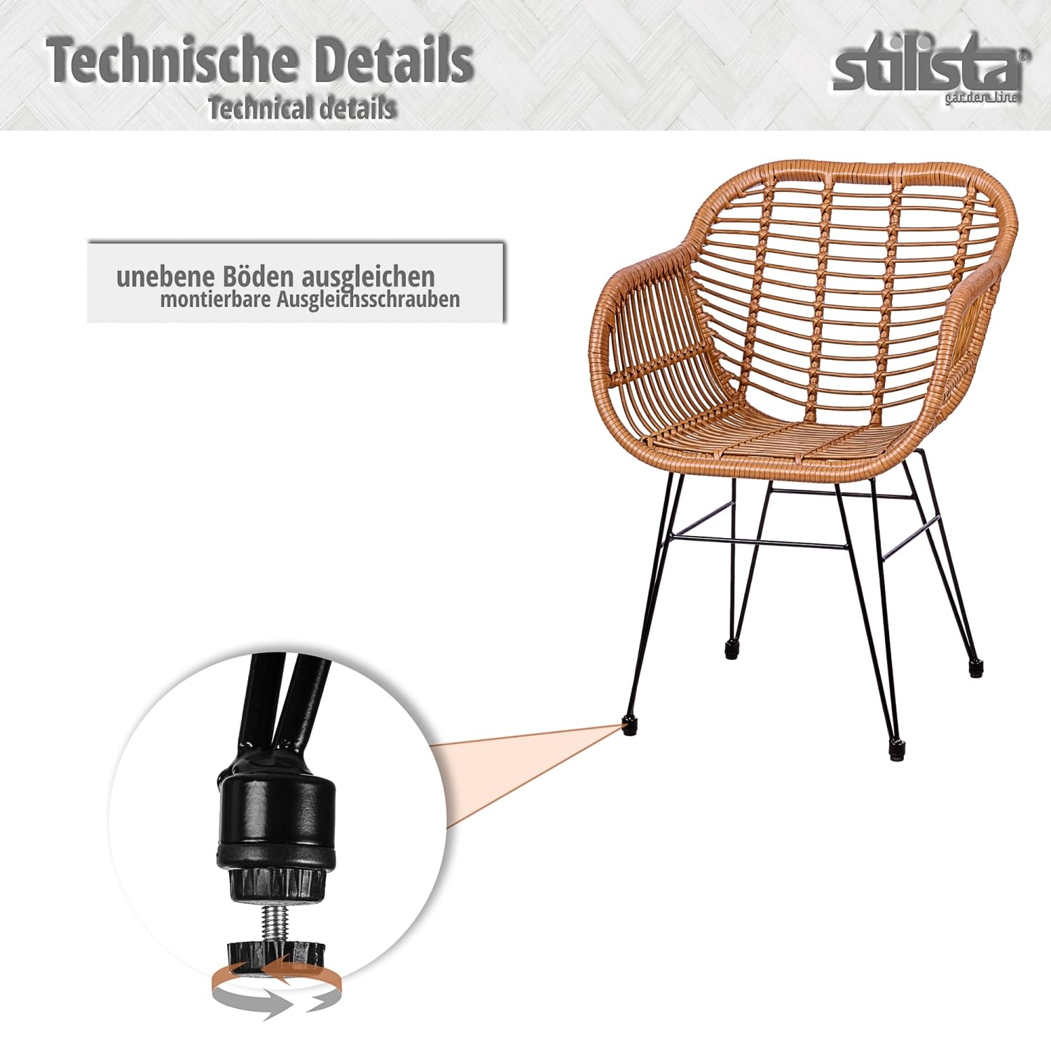 STILISTA Poly-Rattan Gartenstuhl 2er Set wetterfest Indoor Outdoor geeignet