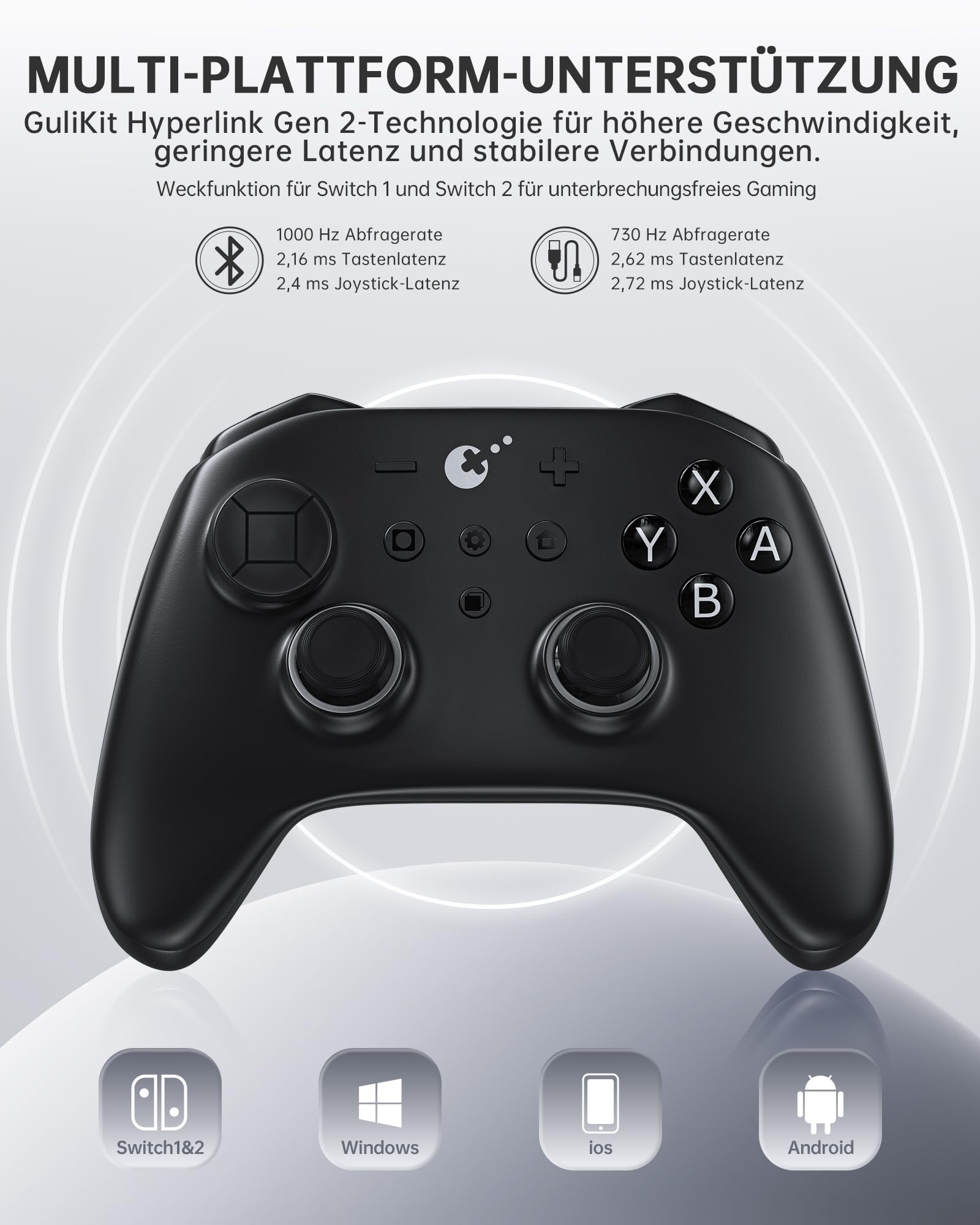 GuliKit TT Max Wireless Controller für PC, Android, iOS, Switch 1/2, TMR Joysticks, Aufweckfunktion und Abnehmbare 4 Metall-Rücktasten (Schwarz, TT MAX)