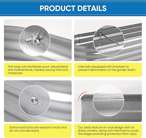Miniatura 4 de Jardinera grande galvanizada para jardinería, cultivo de flores, verduras, hierbas, 12 en 1