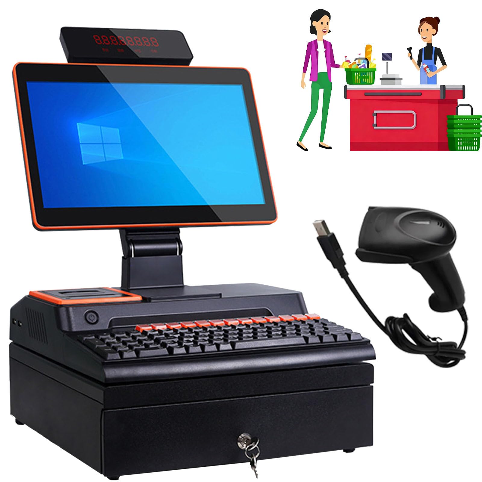 Ptatritious A Cashier Register, Smart Cash Register Pos System Ll-In-One Cash Register With 15.6-Inch Touch Screen Pc, Built-In 58Mm Printer, For Small Businesses Nd Retailers -8+256Gb