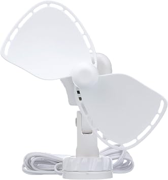 SEEKR UltimateTM Fan from by Caframo. Grill-free, whisper-quiet 12V fan with shock-absorbing FingerSafeTM blades, 2-speeds, direct wire connection. Made in Canada. White.