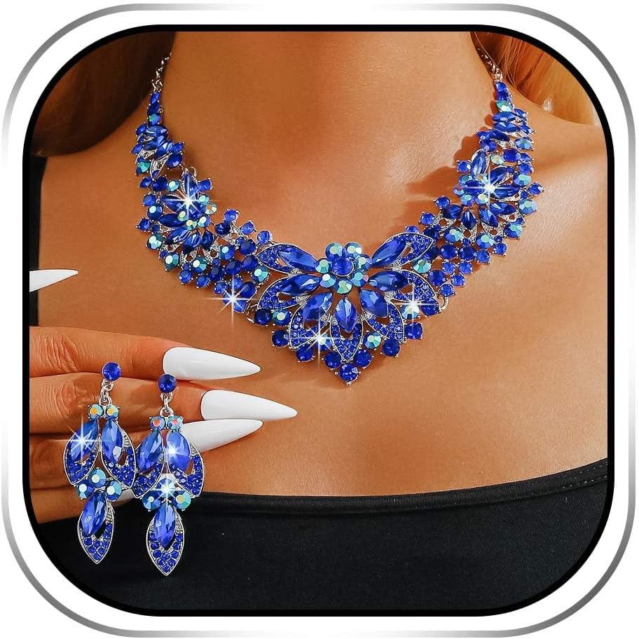 Yonamix Wedding Jewelry Sets Rhinestone Necklace and Earrings for Women