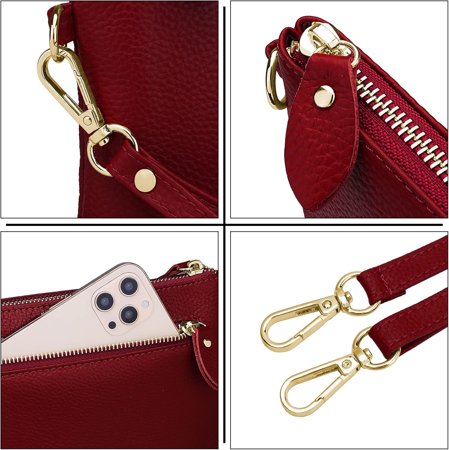 YALUXE Women's Genuine Leather Wristlet Purse Clutch Handbag with Phone Pocket Card Holder and Crossbody Strap - Image 7