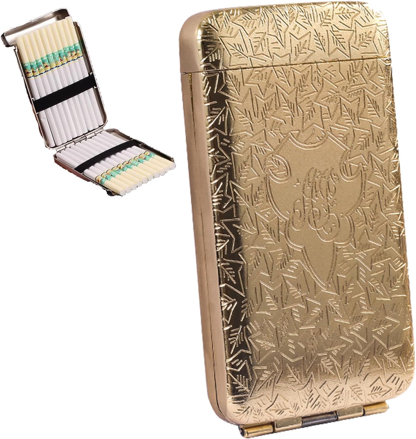 Retro European Metal Cigarette Case, Zinc Alloy Creative Carving, Can Hold 20 110mm Cigarettes, Three-Fold Design, Portable Storage Box, Classical European Style, For Men and Women,Bronze