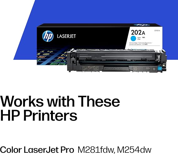 HP 202A Cyan Toner Cartridge Printers | Works with Color LaserJet Pro M254; Color LaserJet Pro MFP M281 Series | CF501A