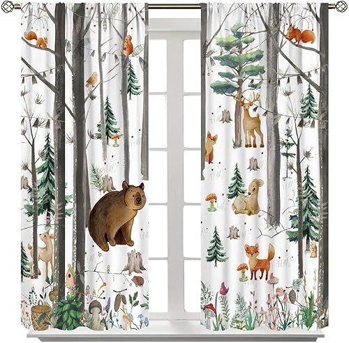 Miniatura 3 de YCness Cortinas con estampado de acuarela para guardería, dormitorio, sala de estar, juego de 2 paneles rústicos de animales salvajes, 42 x 45