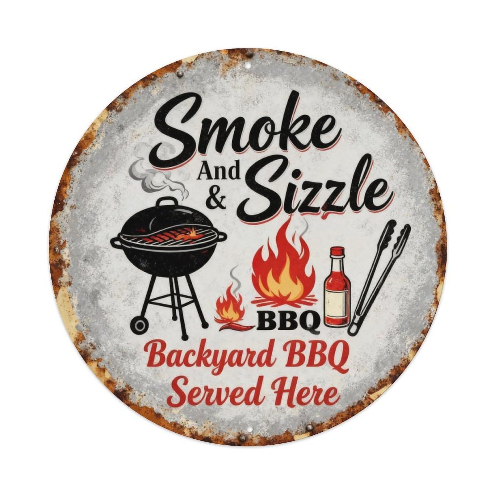 Smoke And Sizzle Bbq Sign Metal Tin Sign Plaque