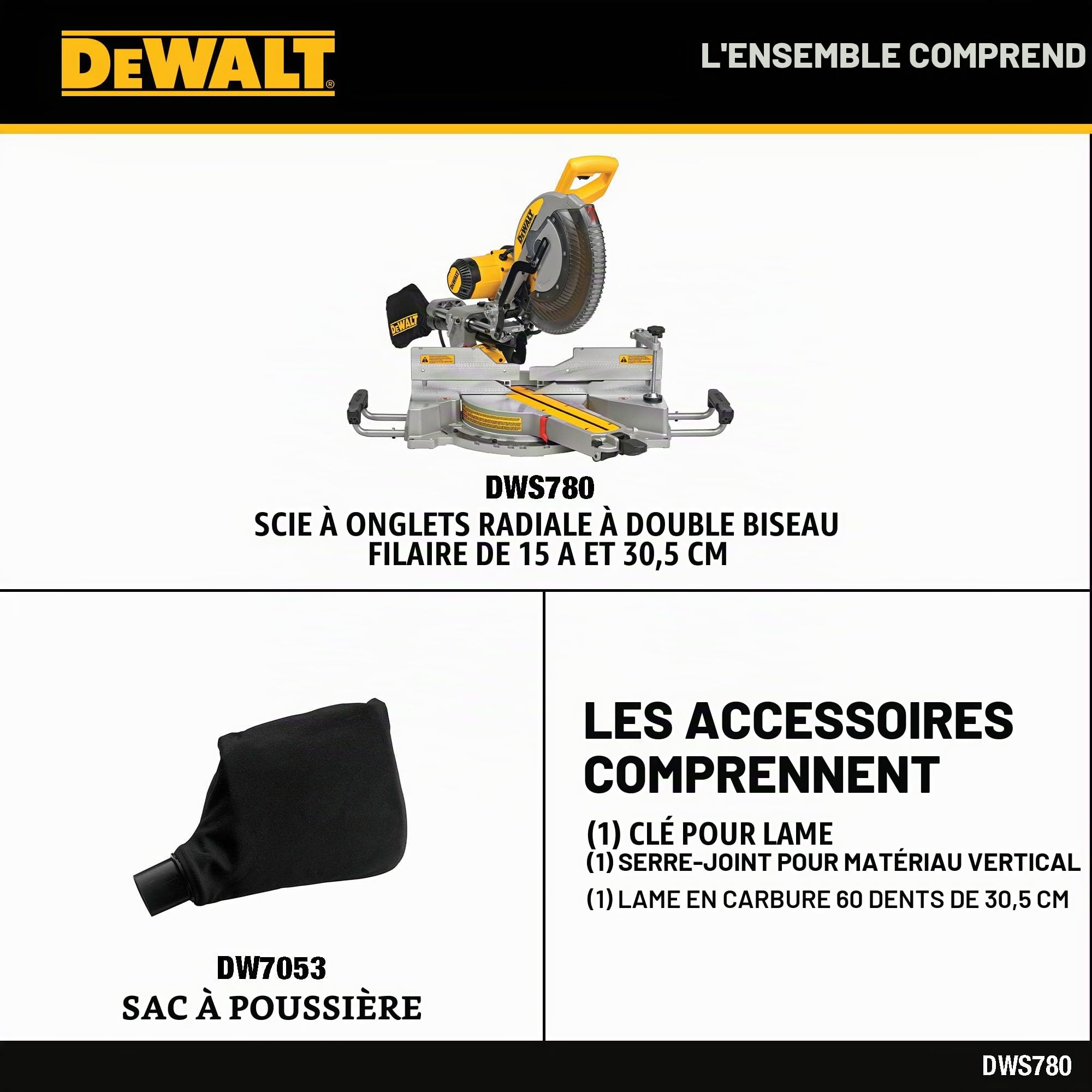 DEWALT Scie à onglets radiale XPS 1675W DWS780