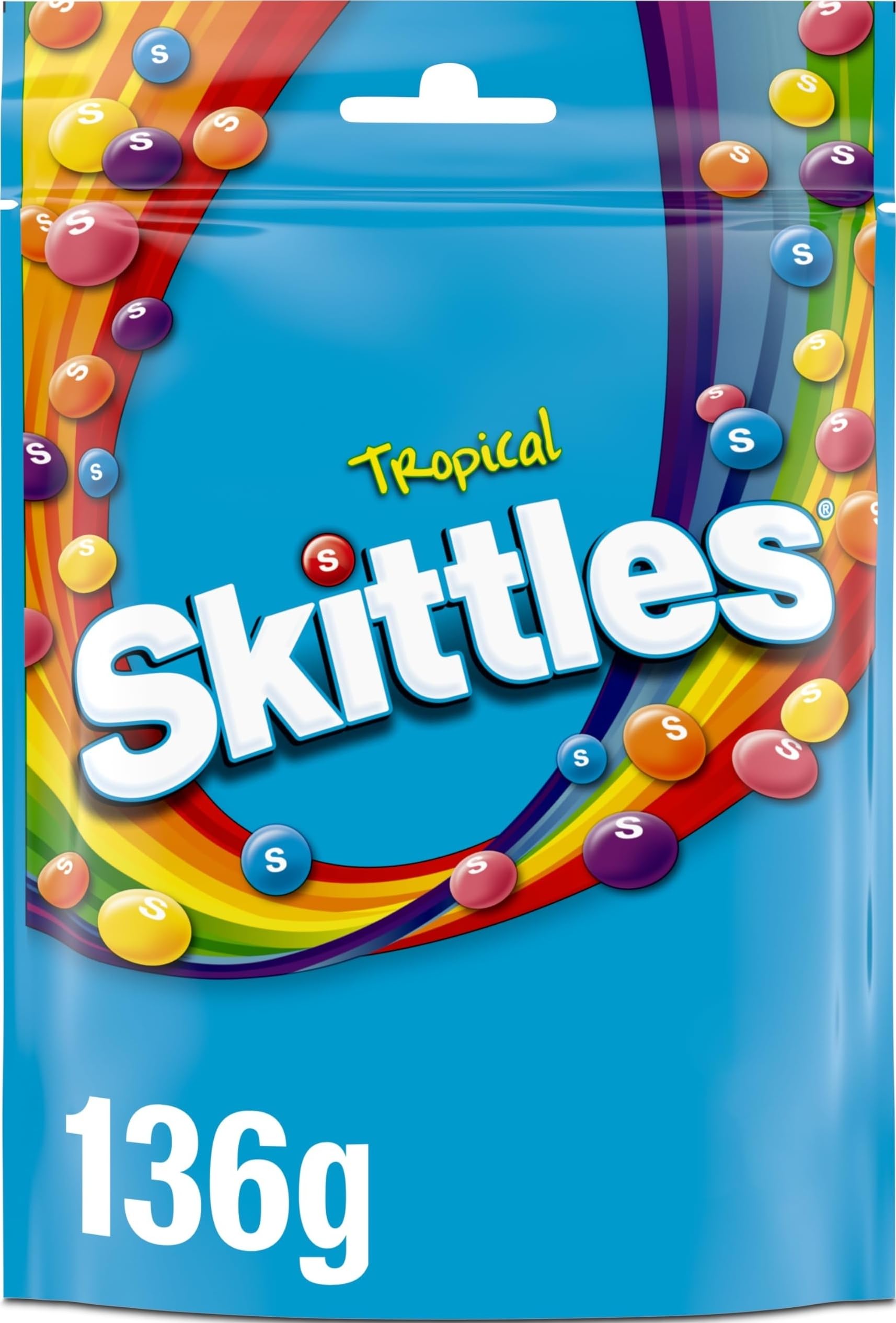 Skittles Tropical Fruit Flavoured Chewy Sweets Vegan Pouch Bag 136g