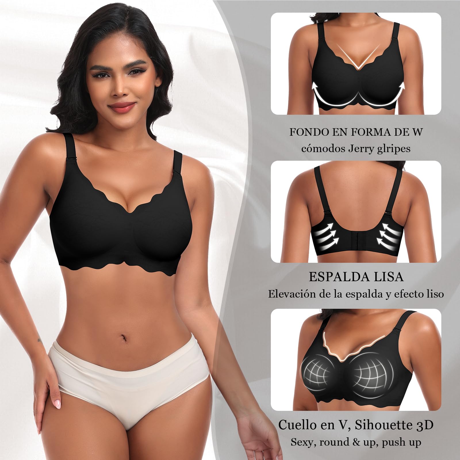 Ganado Sujetadores sin Aros Mujer Sujetador Push Up sin Costuras con Relleno Bralette con Cuello En V Sexy Sostenes Básicos
