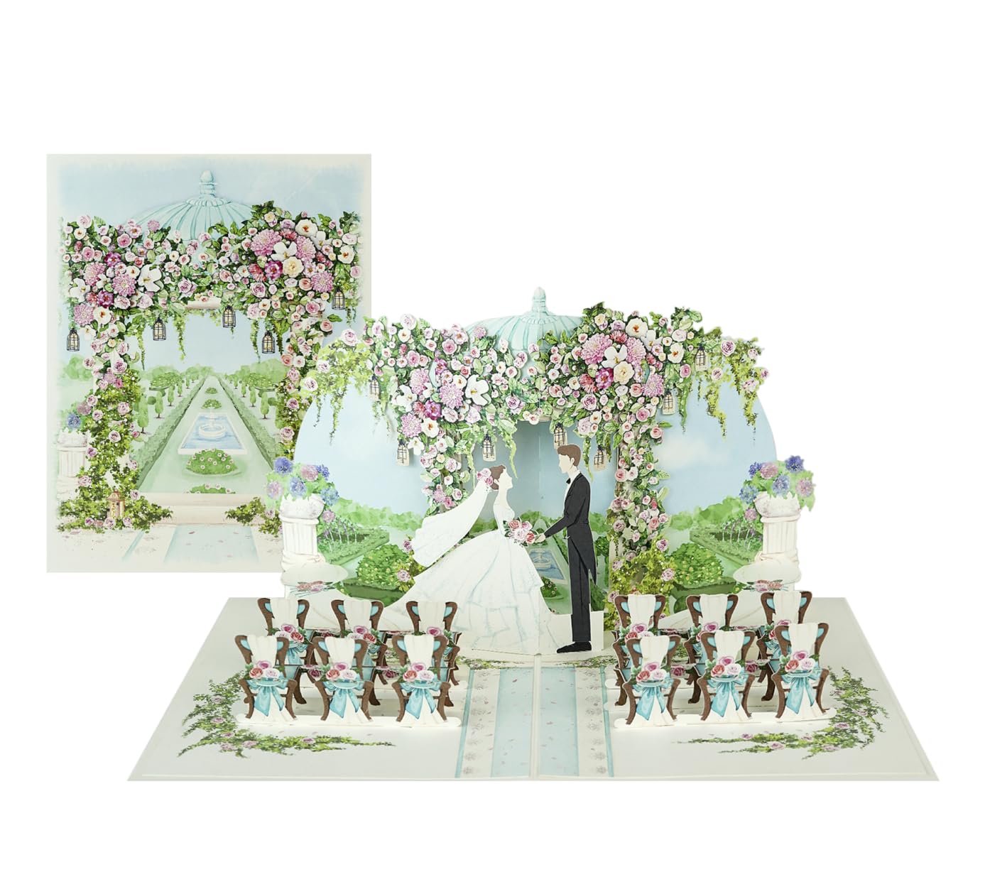 ETApopupcard 3D Pop-Up Wedding Gazebo Greeting Card – Handmade Bride & Groom Ceremony Card with Floral Arch & Guests for Wedding, Engagement,
