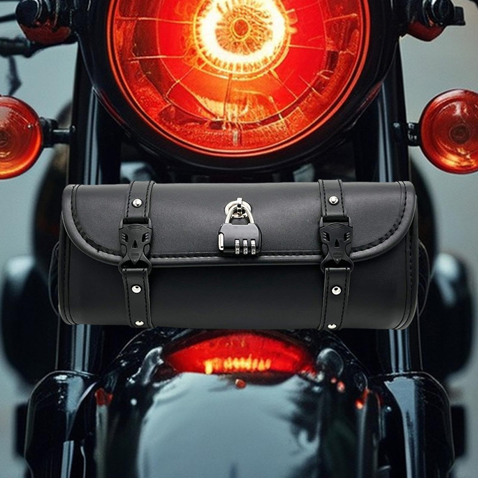 Sacoche de guidon de moto - Sacoche de selle de fourche avant - Sacs imperméables en cuir PU - Ensemble de moto rétro cool - Fourches avant verrouillables - Kit de rangement pour tourisme, trajets