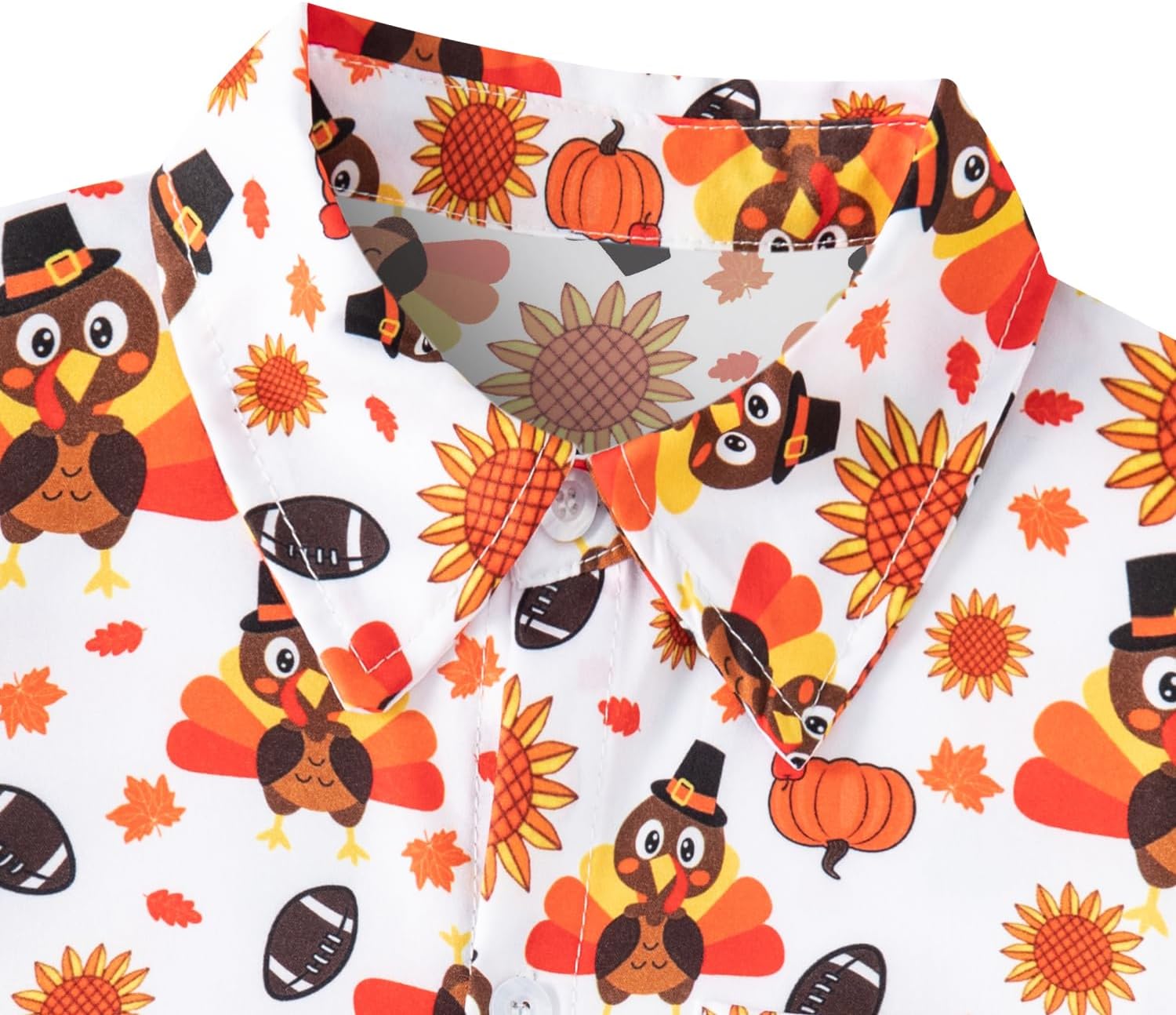 Baby Toddler Boy Button Down Short Sleeve Shirt for Thanksgiving with Turkey Pumpkin Football Print