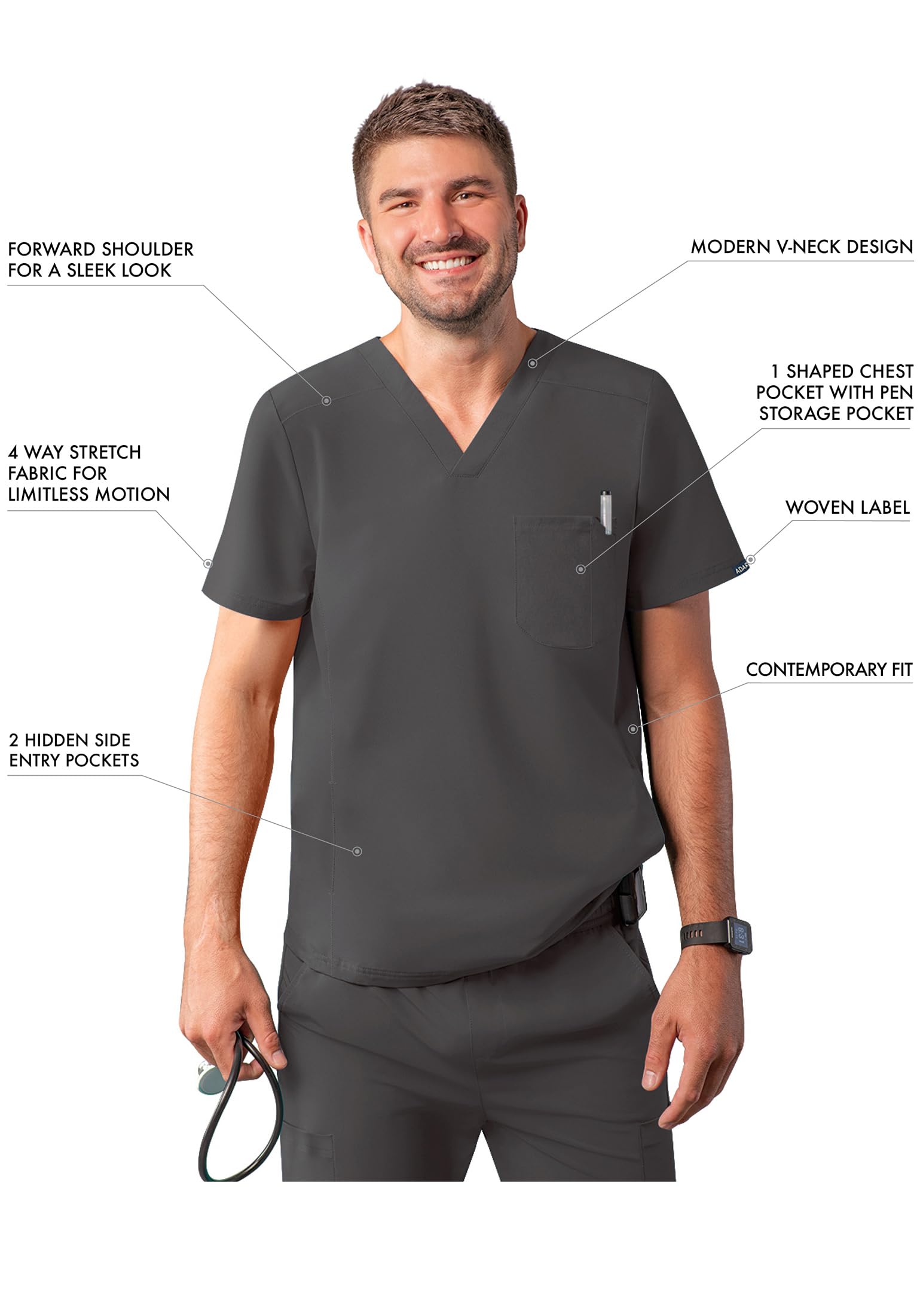 Adar Adición Fregar por Hombre - Moderna Multi Bolsillo V-Cuello Fregar Top