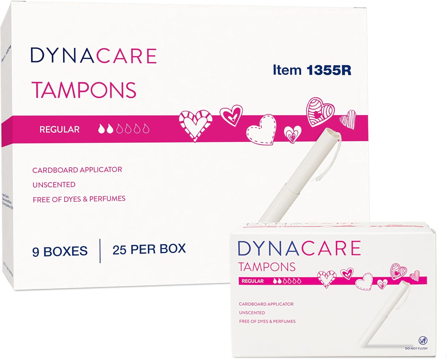 Dynarex Regular Tampons – Bulk Feminine Hygiene Product with Cardboard Applicator – 6-Hour Protection – 9 Boxes, 225 Total Tampons