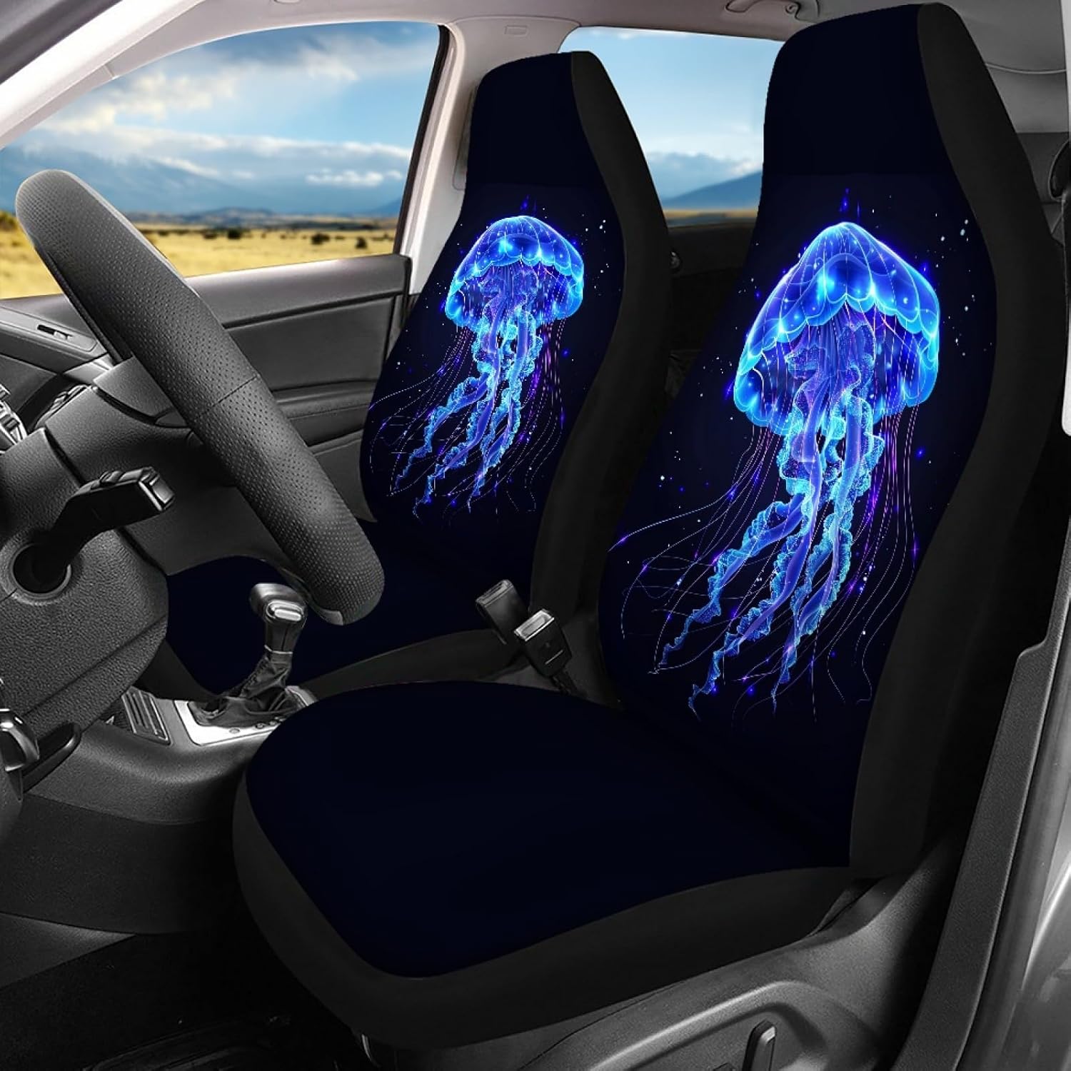 Car Seat Cover Full Set Glowing Jellyfish Car Seat Covers for Car Auto Seats Protector Front and Rear Bench Seats Fit Most Cars,SUV,Sedan,Trucks