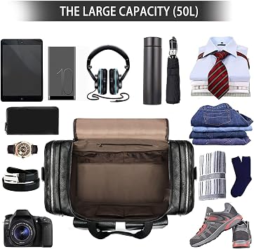 Travel Duffel Bag for Men Women, Large PU Leather Carry on Duffle Bags for Traveling, Waterproof Overnight Weekender Duffel Bag with Shoe Compartment - Perfect for Daily Use/Birthday Gift