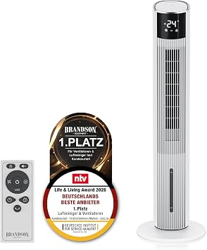 Brandson - WiFi Tower Fan with Water Cooling Eco Green - Very Quiet - Wifi Smart Home/Alexa Voice Control - Winner Fans and Air Cooler 2026 - Mobile Air Conditioning - Floor Fan with App