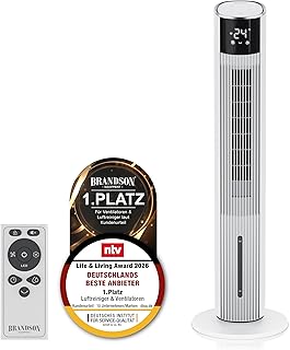 Brandson - Wlan Turmventilator mit Wasserkühlung ECO GREEN - sehr leise - Wifi Smart Home/Alexa Sprachsteuerung - Sieger Ventilatoren und Luftkühler 2026 – Klimaanlage mobil - Standventilator mit App