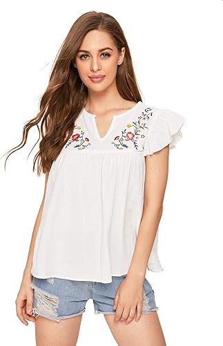 Miniatura 4 de Floerns - Camisa con diseño de estilo mexicano, bordado bohemio, para mujer