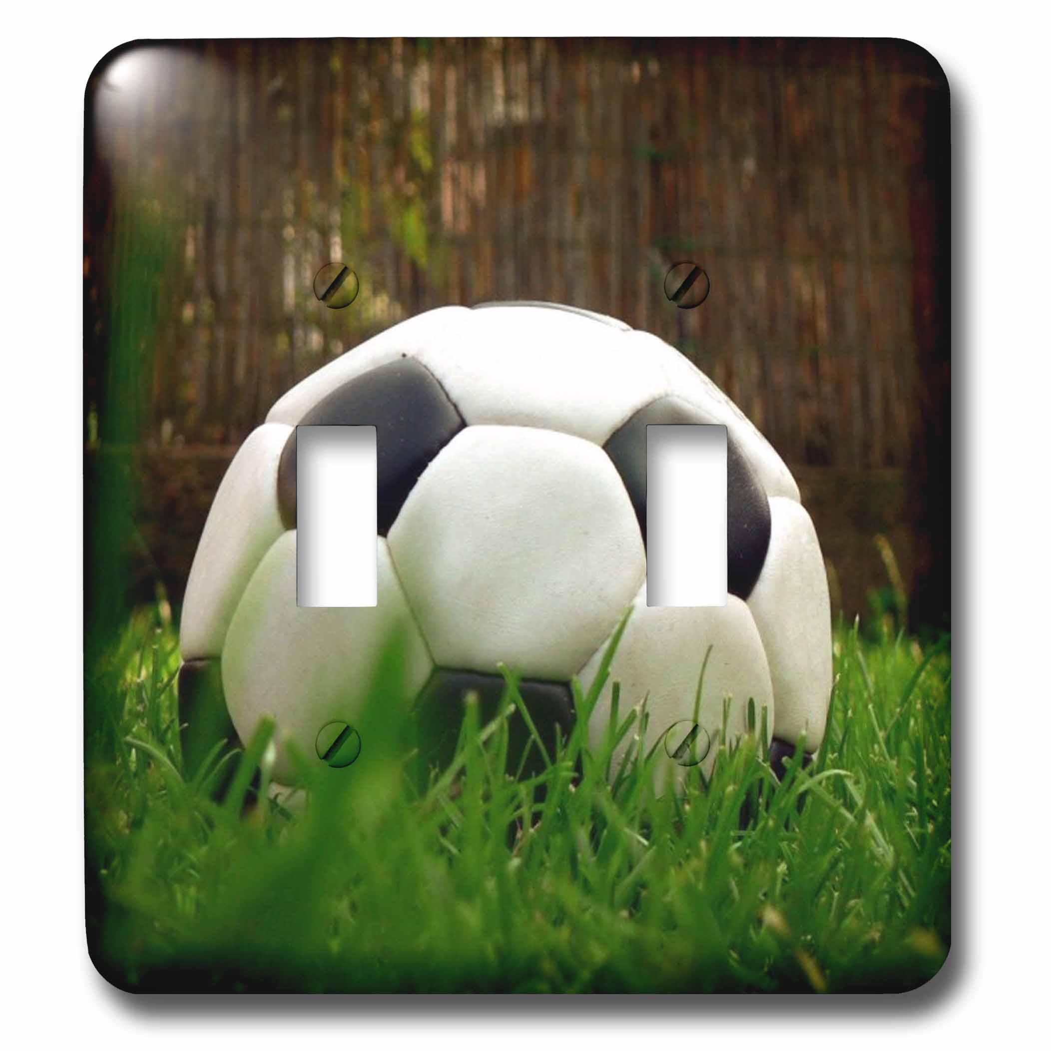 Placa de interruptor doble balón de fútbol negro 3dRose para cuarto de juegos