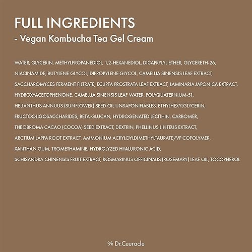 Miniatura 7 de Dr.Ceuracle Vegan Kombucha Tea Gel Cream – Hidratante ligero y acuoso con extracto de té de kombucha, aceite de semilla de girasol, cuidado de la