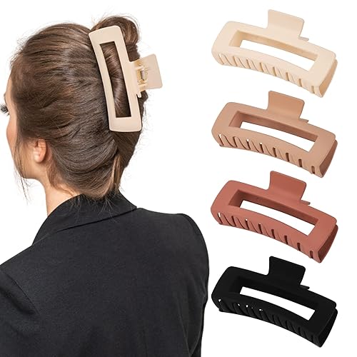 Paquete de 4 pinzas de garra extra grandes de 5 pulgadas para cabello grueso, clips de garra grandes antideslizantes mate para cabello largo y