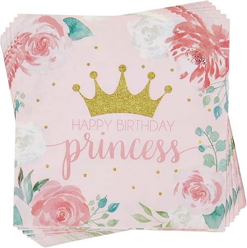 Miniatura 8 de BLUE PANDA Kit de decoración de princesa para fiesta de cumpleaños, 194 piezas, diseño floral rosa y castillo dorado, platos y servilletas, tazas y