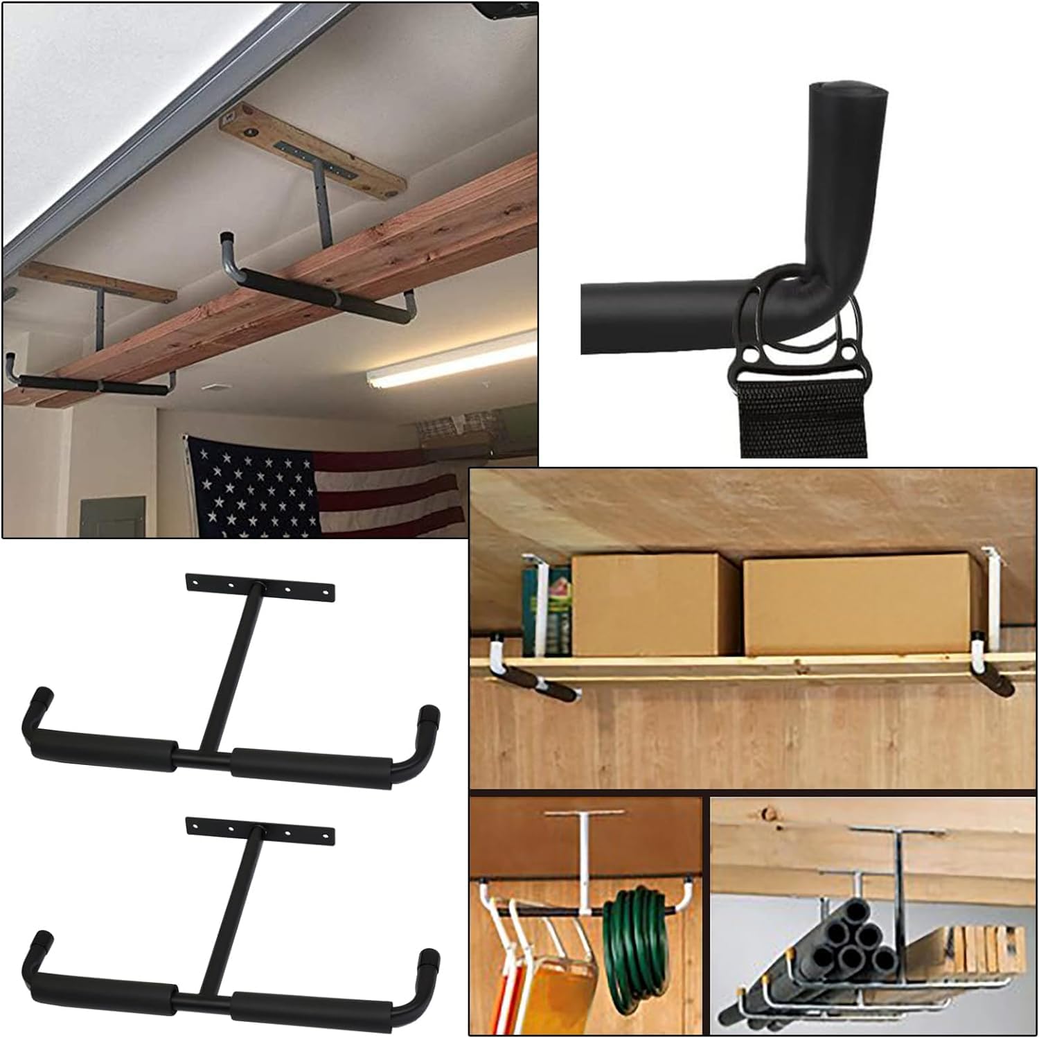 Young Wolf Crochet de Rangement Utilitaire monté dans Le Garage avec Support de rallonge, pour Outils de Canne à pêche, échelles en Bois, tuyaux d'arrosage (4 Supports de Support avec 8 Supports de r