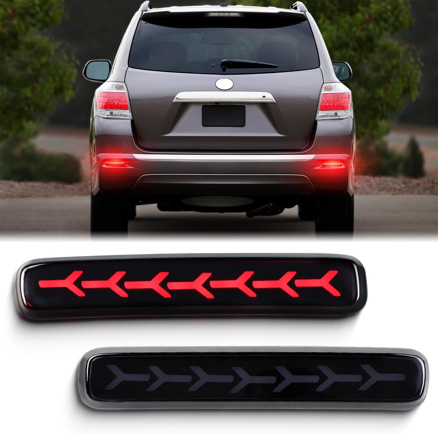LED Rear Bumper Reflector Lights Kit for Toyota Highlander 2011 2012 2013, Marker Lights DRL & Sequential Turn Signal Tail Brake Lights, Fog Lamp Accessories (Pair) (Smoked)