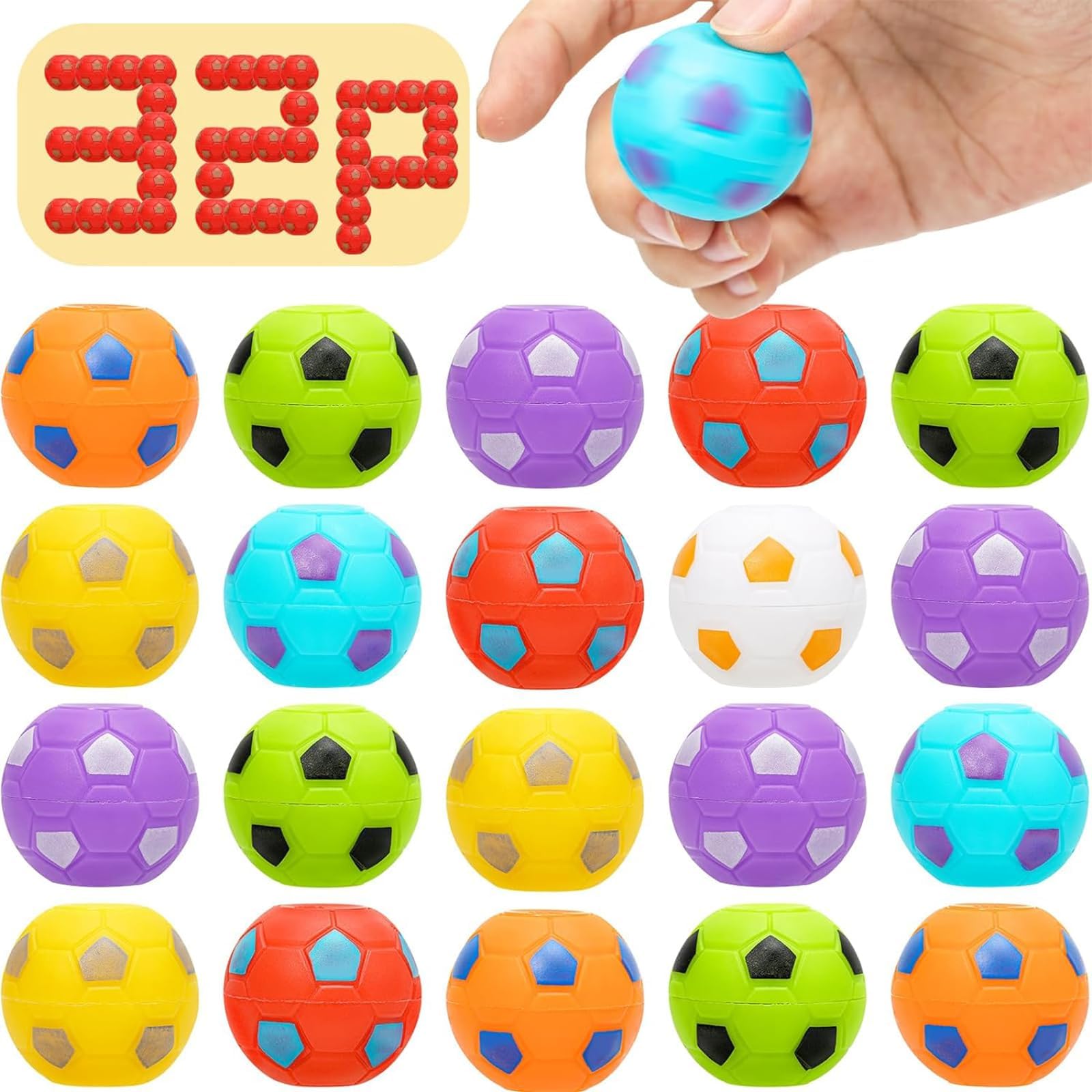32 Pcs Soccer Party Favors for Kids 4-8 8-12, Mini Fidget Spinners Soccer Ball Toys, Goodie Bags Stuffers for Birthday, Treasure Box Toys for Classroom, Return Gifts for Kids