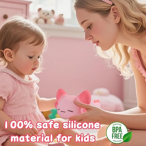 Miniatura 29 de Tremdwoto Luz nocturna de gato para niños, bonita luz nocturna colorida para bebé, lámpara de luces de noche blanda de 3 horas, temporizador de 3