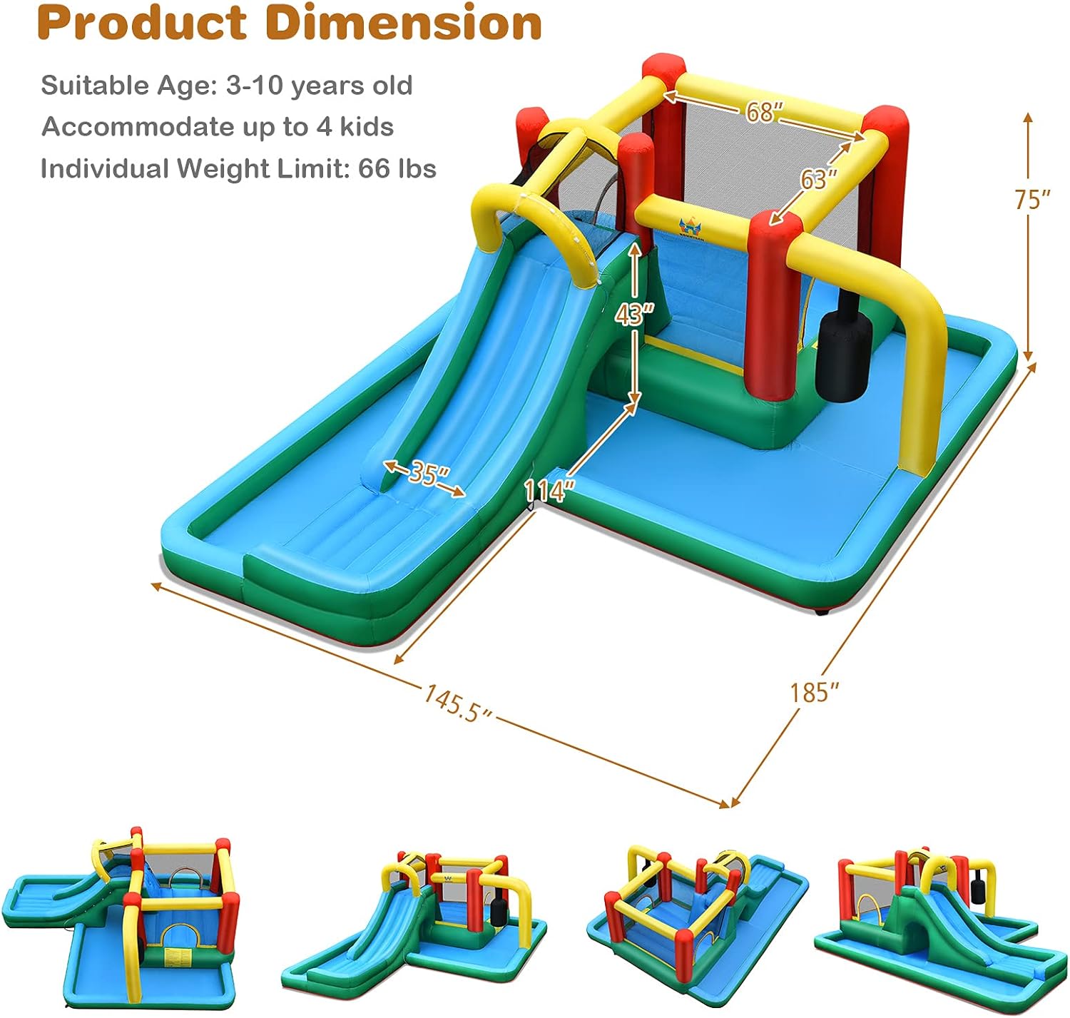 BOUNTECH Inflatable Water Slide, Kids Water Park, Water Slide Bounce House Wet Dry Combo for Outdoor w/Hide&Seek Cave, Splash Pool, Blow up Water Slides Inflatables for Big Kids Backyard Party Gifts